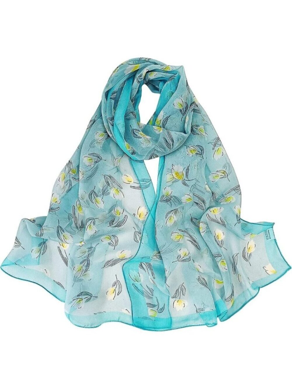 Women's  Light Blue Fashion Lightweight Head Scarf Floral Print Chiffon Scarves